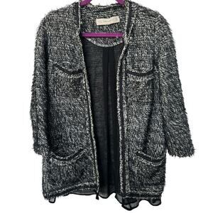 Zara Knit Open Front Unstructured Cardigan Sweater Black Women's Size Small